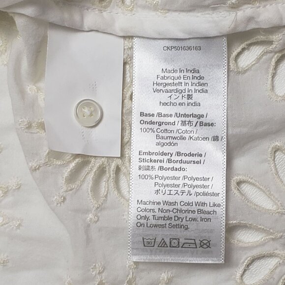 Madewell Embroidered Shirred Puff-Sleeve Top Women's XS Ivory Floral Eyelet - Picture 11 of 16